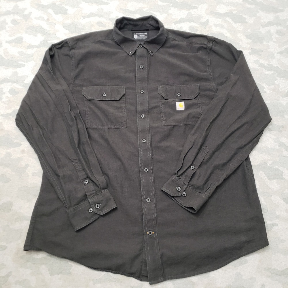 Carhartt Shirt Mens XL Tall Gray Loose Fit Workwear Long Sleeve Button-Up